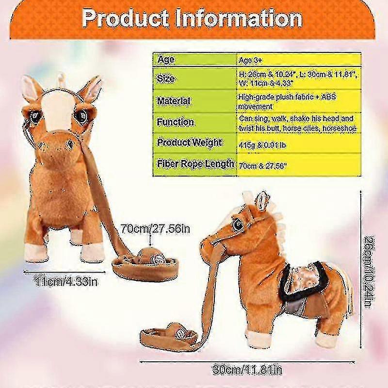 Electronic Interactive Horse Walk Along Horse With Remote Control Leash Dancing Singing Walking Musical Ponypet Toys For Kids-u