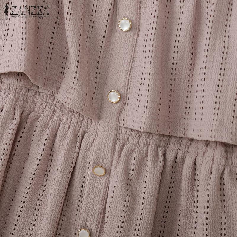 ZANZEA Women Square Collar Short Sleeve Layers Ruffled Hollow Casual Blouse