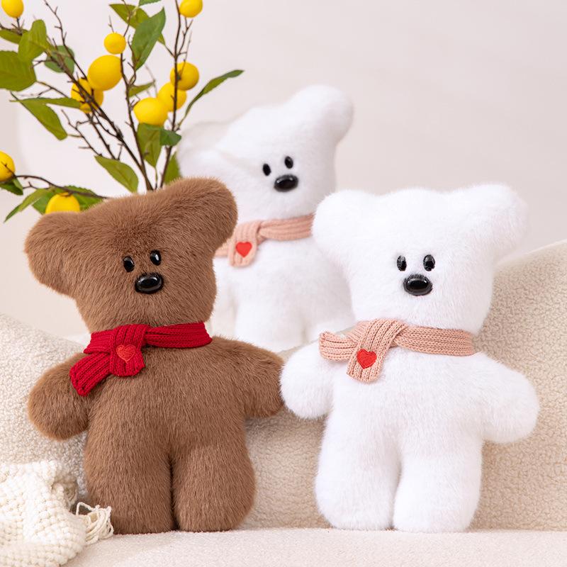 New Cute Tilted Head-style Scarf Bean Bear Doll Plush Toy Bear Doll Children's Pillow Gift Doll