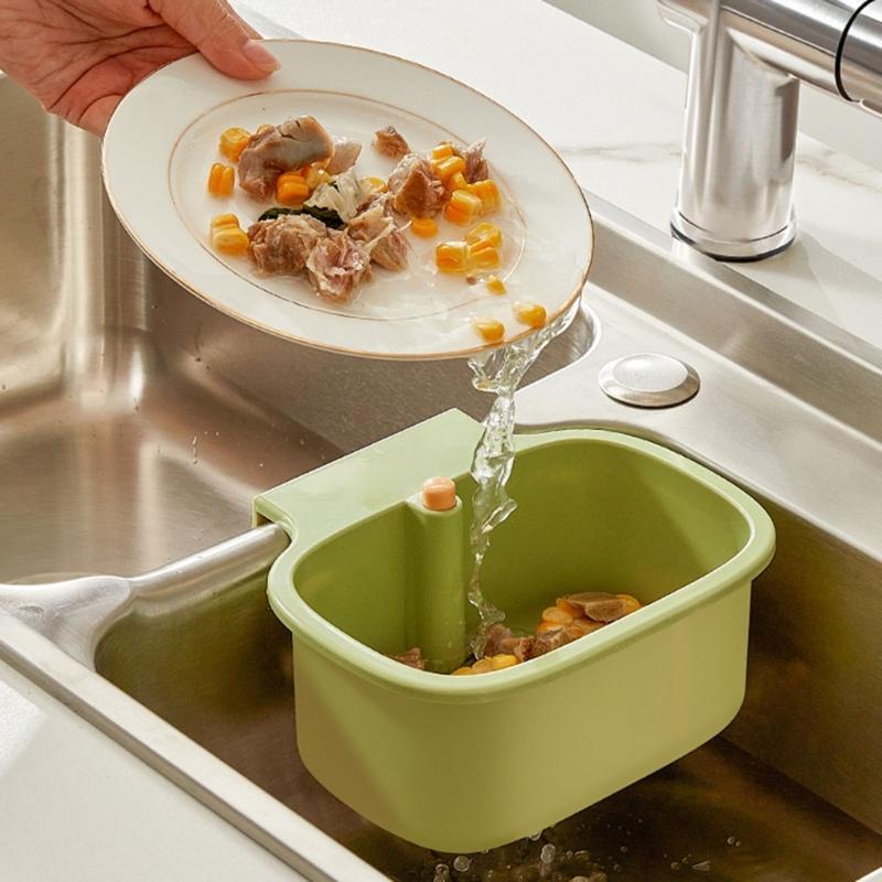 Space Efficient Sink Strainer Press Dumping Drain Basket Compacts Kitchen Storage Tray Plastic Food Catchers Organizers
