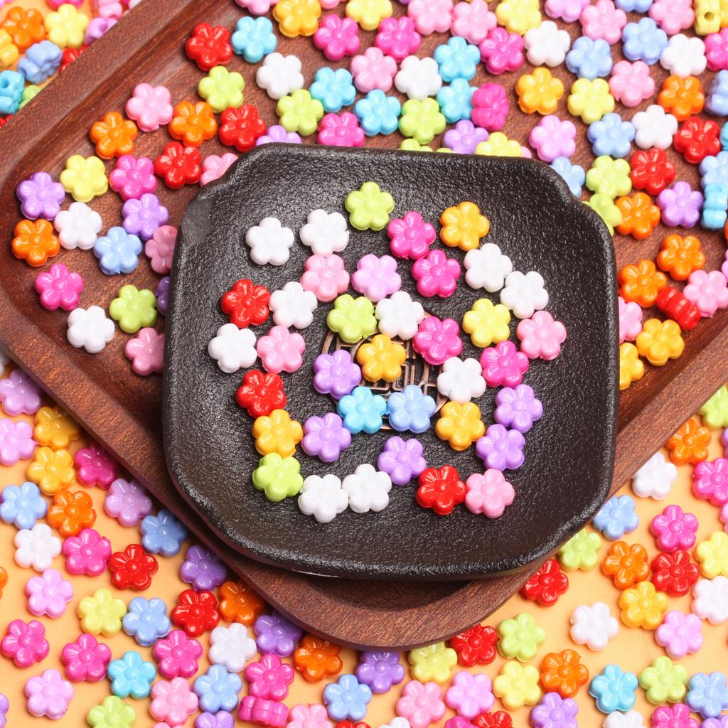 500 g, ca. 1850 Stück, 9 mm, DIY-Acryl, Blumenform, Bonbonfarben, Schmuckzubehör, lose Abstandsperlen, einfarbig
