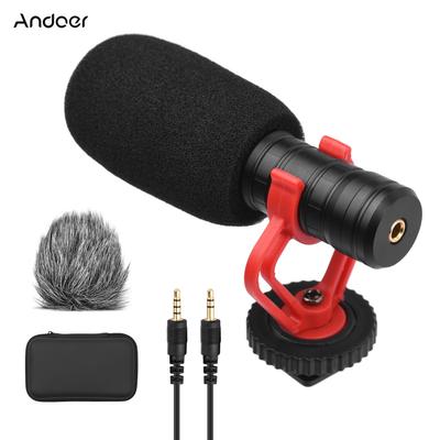 Andoer Camera Microfoon Cardioïde Condensator Microfoon met 3,5mm Poort Schokbestendige Montage Spons & Harig