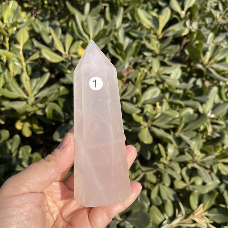 Natural Carved Pink Quartz Rose Crystal Point for Reiki Healing