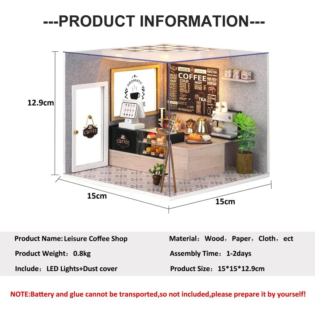 CUTEROOM Dollhouse Handmade Kit Set Miniature, Beginner's DIY Wooden Dollhouse Kit with Dustproof Cover and LED Light (H021)