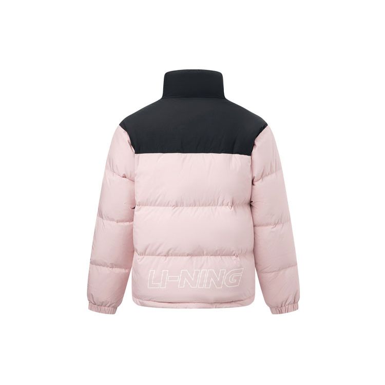 Li Ning Sports Lifestyle Series Letter Logo Printed Color Block Windbreaker Loose Down Jacket Unisex Outerwear Pink AYMT293-1