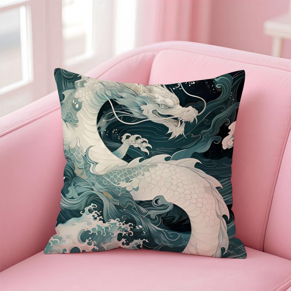Dragon Anime Cool Cartoon Art Cushion Cover Pillowcase Short Plush Invisible zipper Room Sofa Cushion Cover