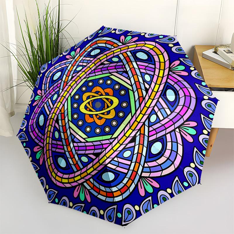 1pc Mandala Artwork Automatic Open/Close Umbrella, Umbrella with cartoon Design, Portable Compact Umbrella for Men & Women, Good Holiday Gif