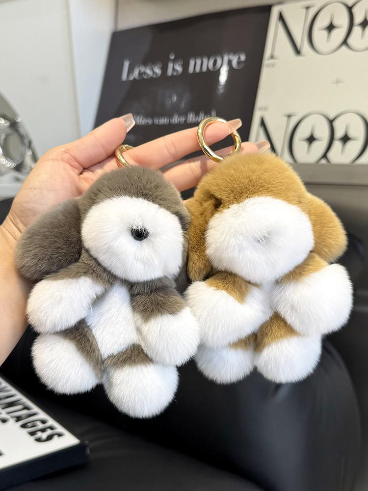 Real Natural Mink Fur Puppy Keychain Pendant Cute Dog Doll Toys Keyring Handbag Charm Ornament Pompom Plush Jewelry Gifts