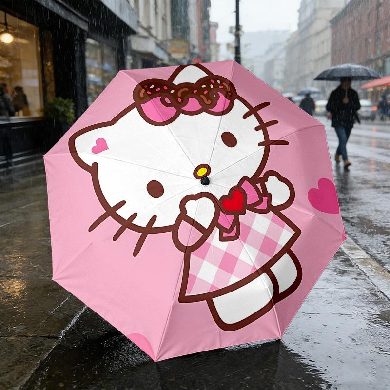 Hello Kitty 8 Ribs 3Fold Black Glue Uv Protection Umbrella Sun Protection Rainproof Compact Folding Umbrella For Travel Daily Use C923590