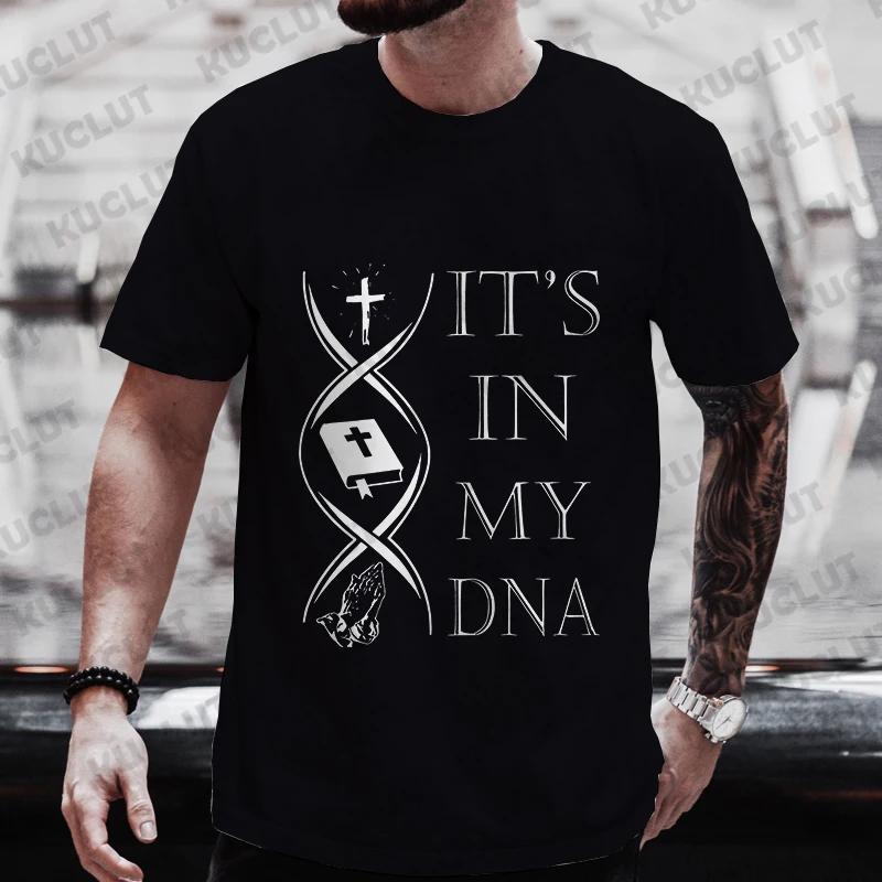 Tees for Men God Jesus Christ In My DNA Print T Shirt Male Casual Short Sleeve O Neck Streetwear Summer Graphic Tops As Gifts