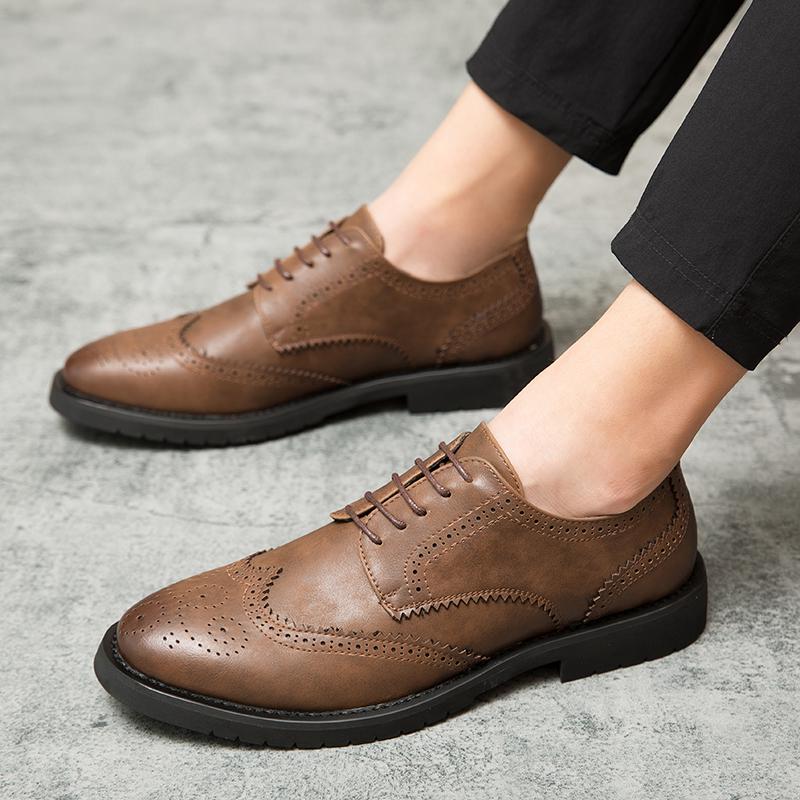 Dress Leather Shoes Mens Business Office Work Brogues High Quality Comfortable Formal Wedding Shoe Lace Up Black Men Shoes