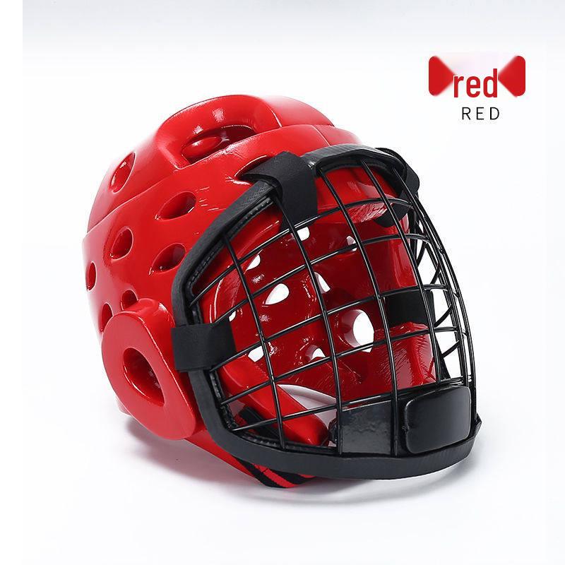 Karate Taekwondo Helmet with Iron Mesh Face Shield and Double Section Staff for Self-Defense