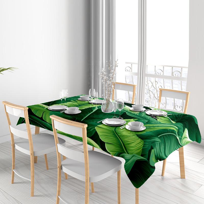 Banana Leaf Print Tablecloth Green Floral Design Decorative Home Dining Mat for Kitchen Easy Wash Waterproof Rectangular Table L