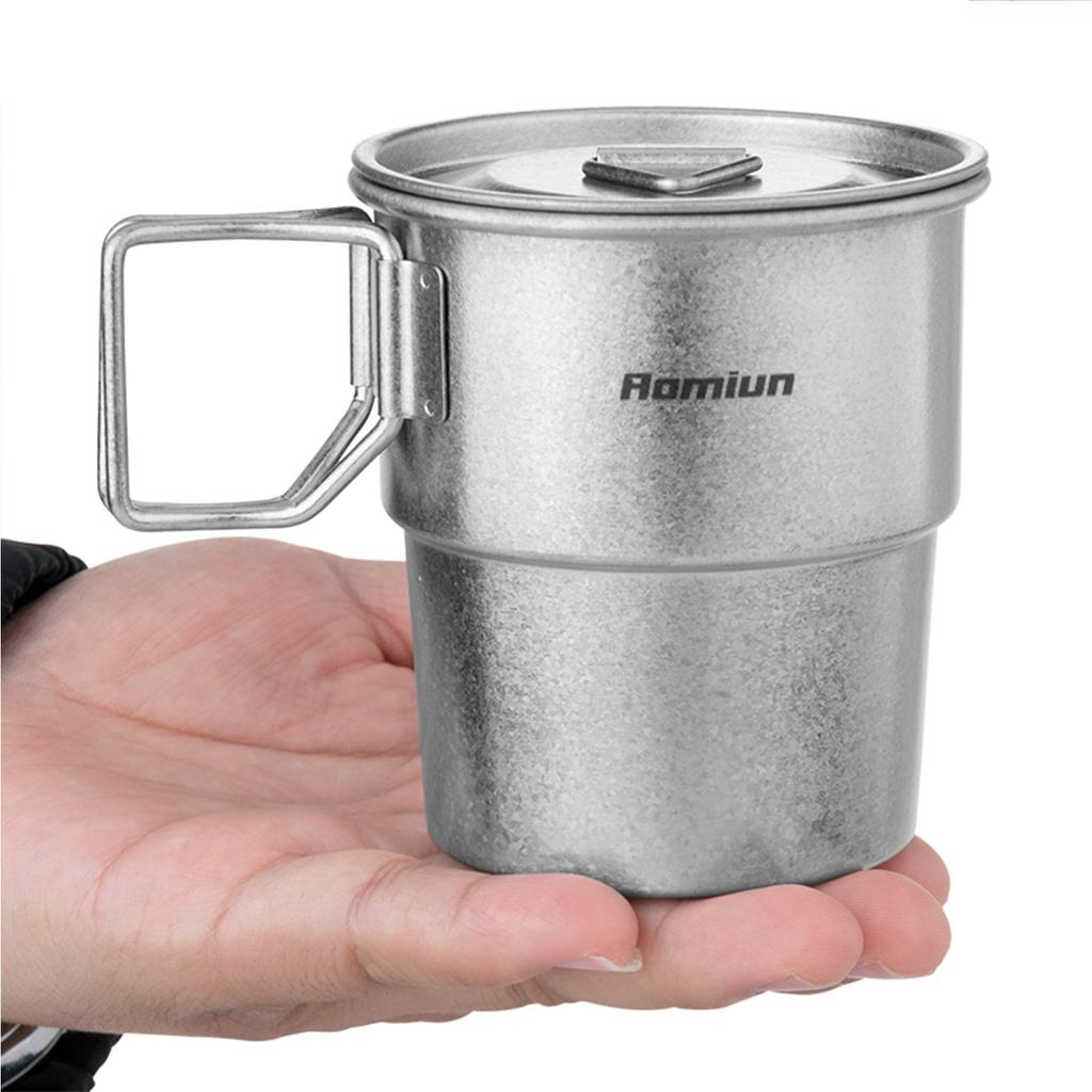 Titanium Camping Cups Stackable Coffee Mugs 300ml Foldable Handle Outdoor Coffee Mugs Reusable Metal Cup Camp Cup
