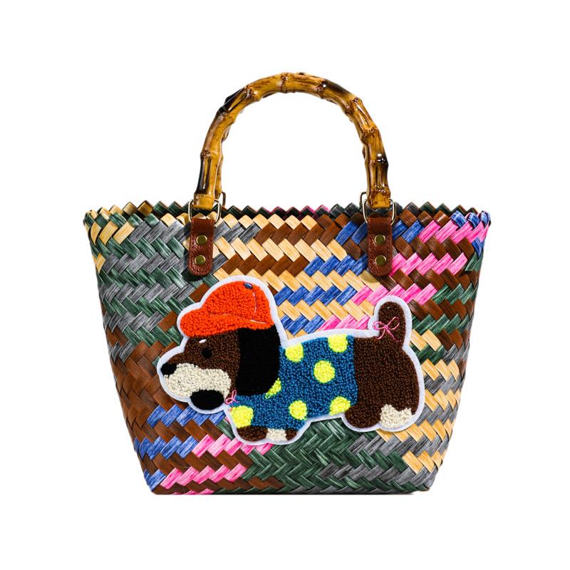 Large Capacity Dachshund Handwoven Bag Vegetable Basket Rattan Handbag Work Sundries Small Bag Picnic Women's Bag