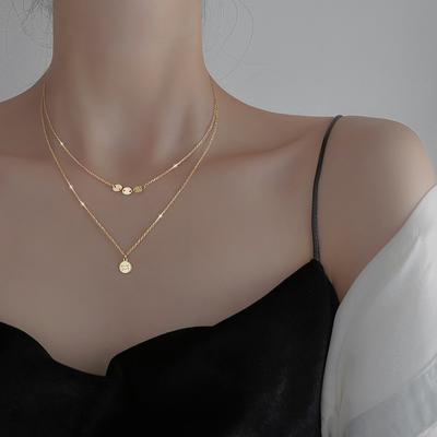 New Simple 925 Sterling Silver Good Luck Necklace for Women Double Layers Circle Round Clavicle Chain Female Party Accessories
