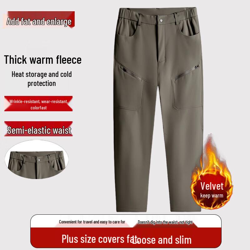 Men's Plus Size Fleece-Lined Straight Leg Outdoor Casual Pants