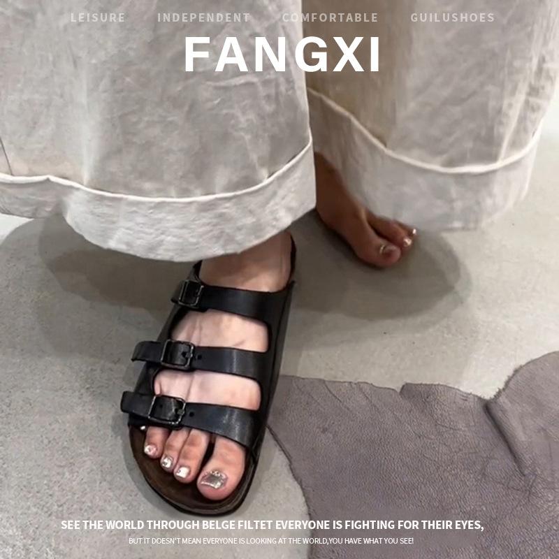 Sheepskin~ Summer thick-soled cool slippers women's wear flat-soled slippers cork-soled beach women's shoes