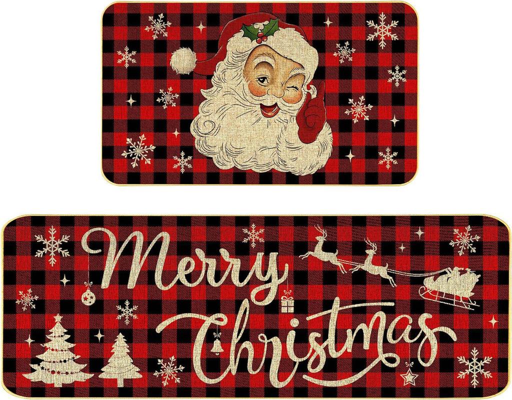 Cross-Border Christmas Holiday Two-Piece Kitchen Mat Set - Oil-Absorbing, Dirt-Resistant