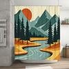 Abstract Landscape Shower Curtain Mountain River Sun Pattern Bathroom Decor Waterproof Polyester Curtain With Hooks Easy-Clean