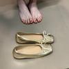 Designer Silvery Women Flats Shoes Concise Soft Leather Eelgant Butterfly-knot Mary Jane Shoes