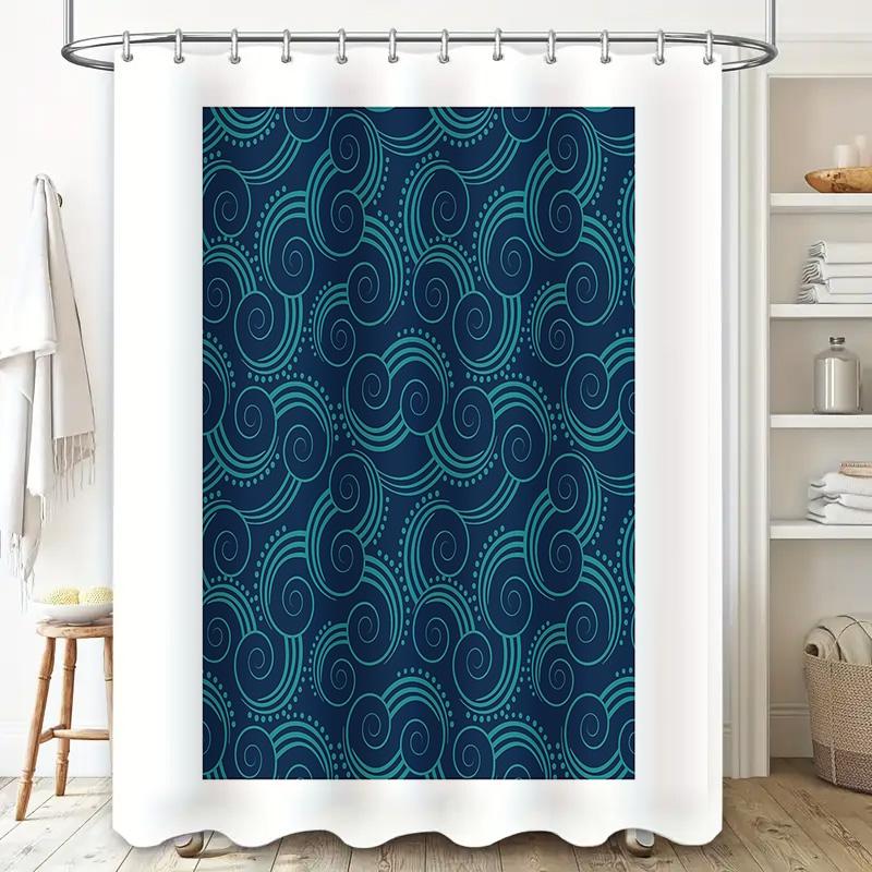 Ocean Wave Shower Curtain Blue Sea Pattern Bathroom Decor Beach Themed Backdrop Waterproof Fabric Modern Coastal Vibes
