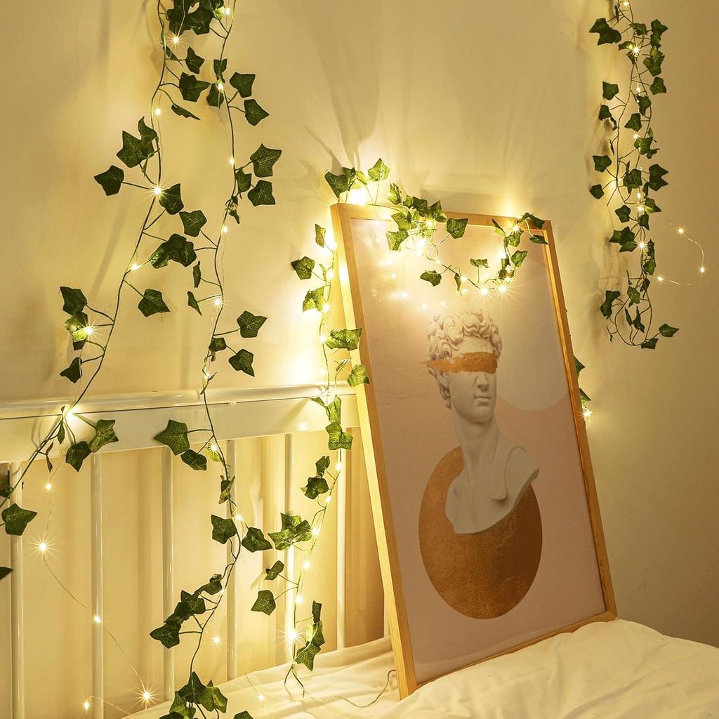 10m/5m/2m Green Leaf Garland LED String Light Fake Plant Greenery Leaves Ivy Hanging Vines For Wedding Home Wall Decoration Xmas