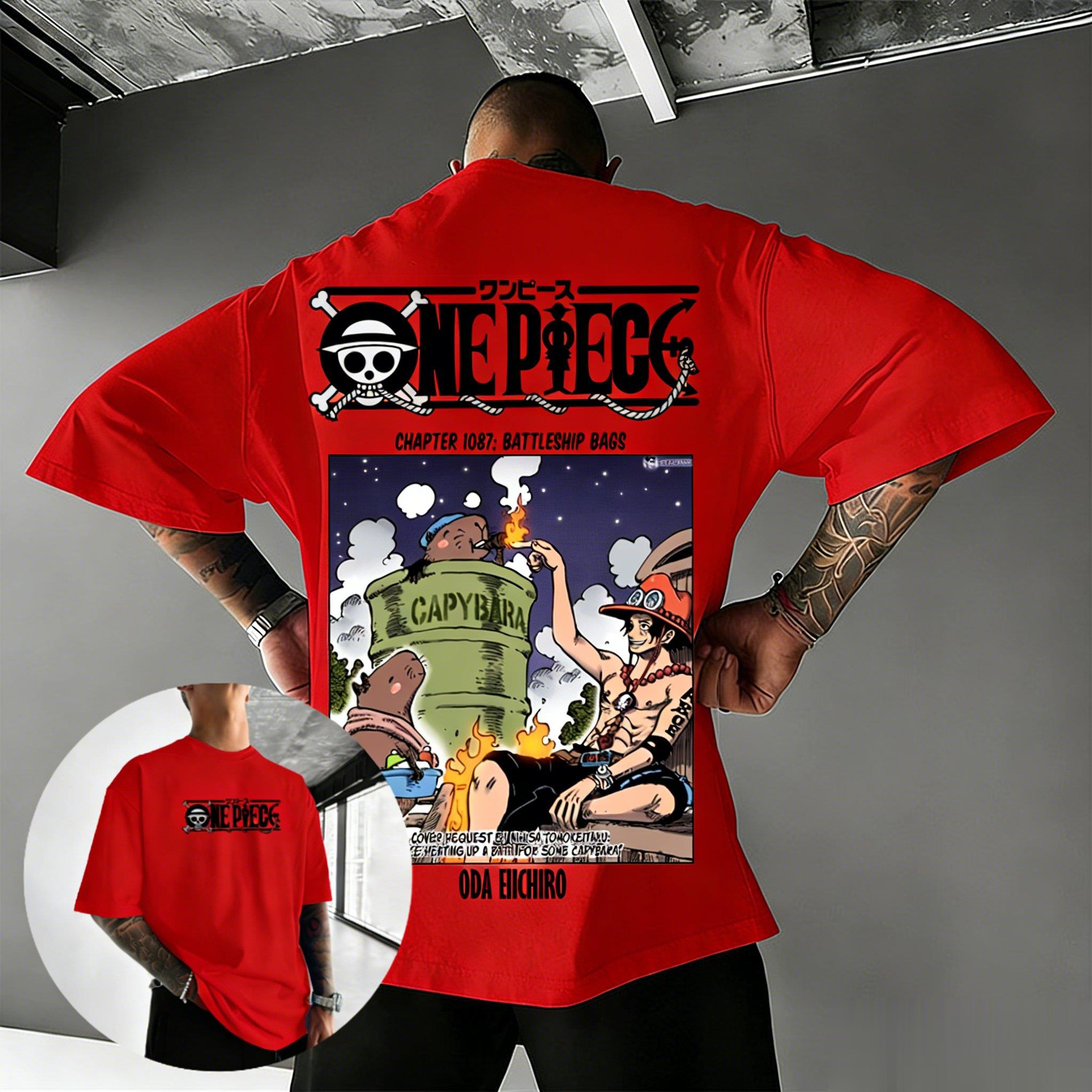 

Unisex One Piece Ace Capybara Anime T Shirt Men Women Cotton Short Sleeve Tee Summer Manga Graphic Streetwear 2026 Y2k Clothes S
