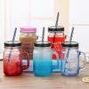 Gradient Colored Glass Rooster Cup Juice Drink Water Cup Transparent Mug with Lid Handle Cup Mason Cup