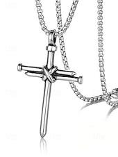 Stainless Steel Cross Necklace for Men Nail Design Religious Pendant Necklace Punk Hip-hop Jewelry for Daily Wear and Party Gatherings