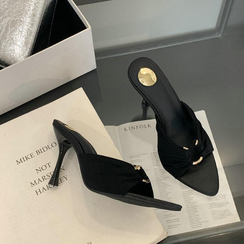 

Fashion Stiletto Heels 2025 Summer New Pleated Metal Buckle Pointed Open Toe Sandals Sexy Stiletto Women S Shoes 40 чёрный