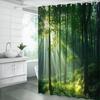 Green Forest Shower Curtain Nature Tree Plant Summer Sunset Sunshine Rustic Scenery Landscape Fabric Bathroom Decor Sets with
