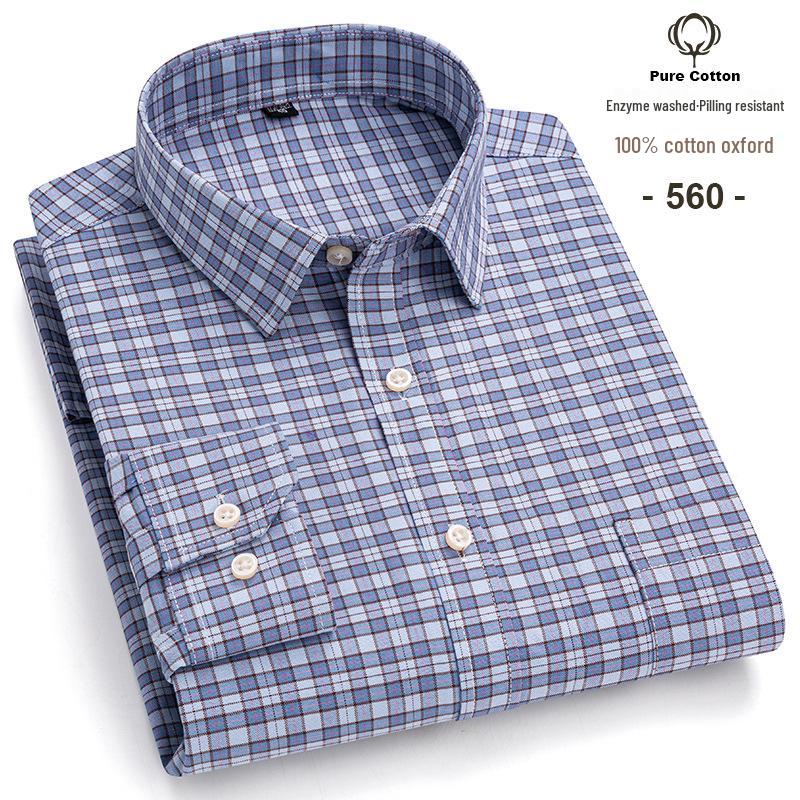 Men's Plus Size Plaid Oxford Cotton Long-Sleeve Shirt