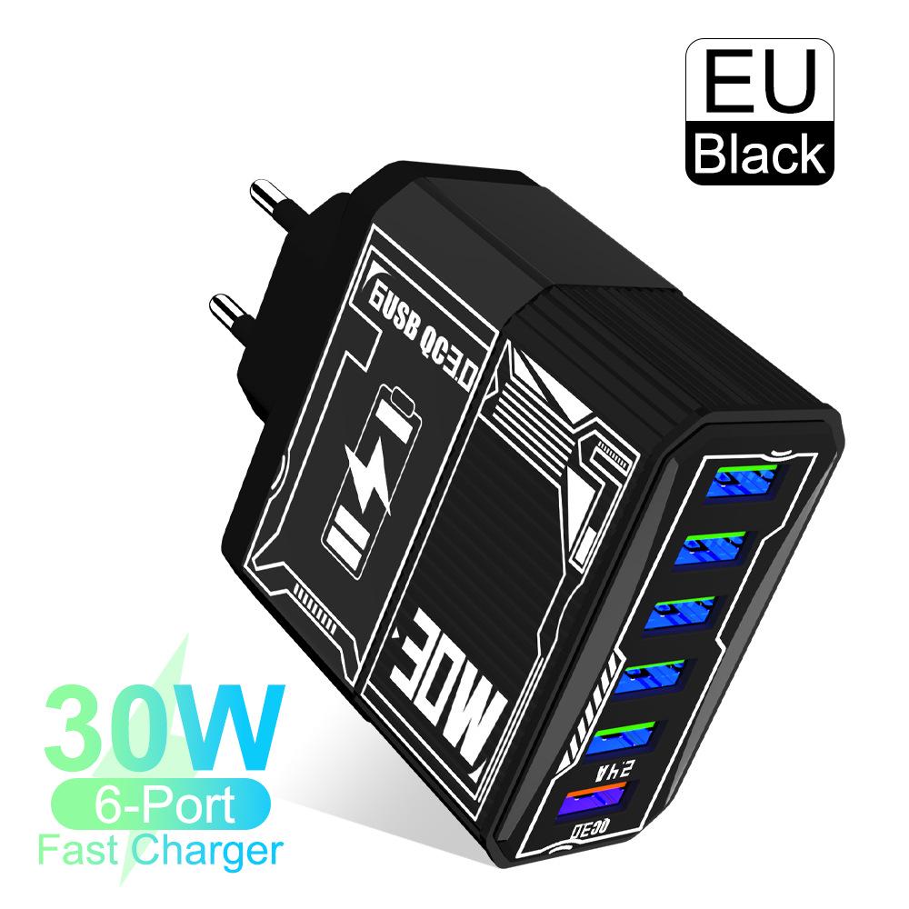 30W 6-Port USB QC3.0 Fast Charger Adapter - EU, US, UK, AU Plug