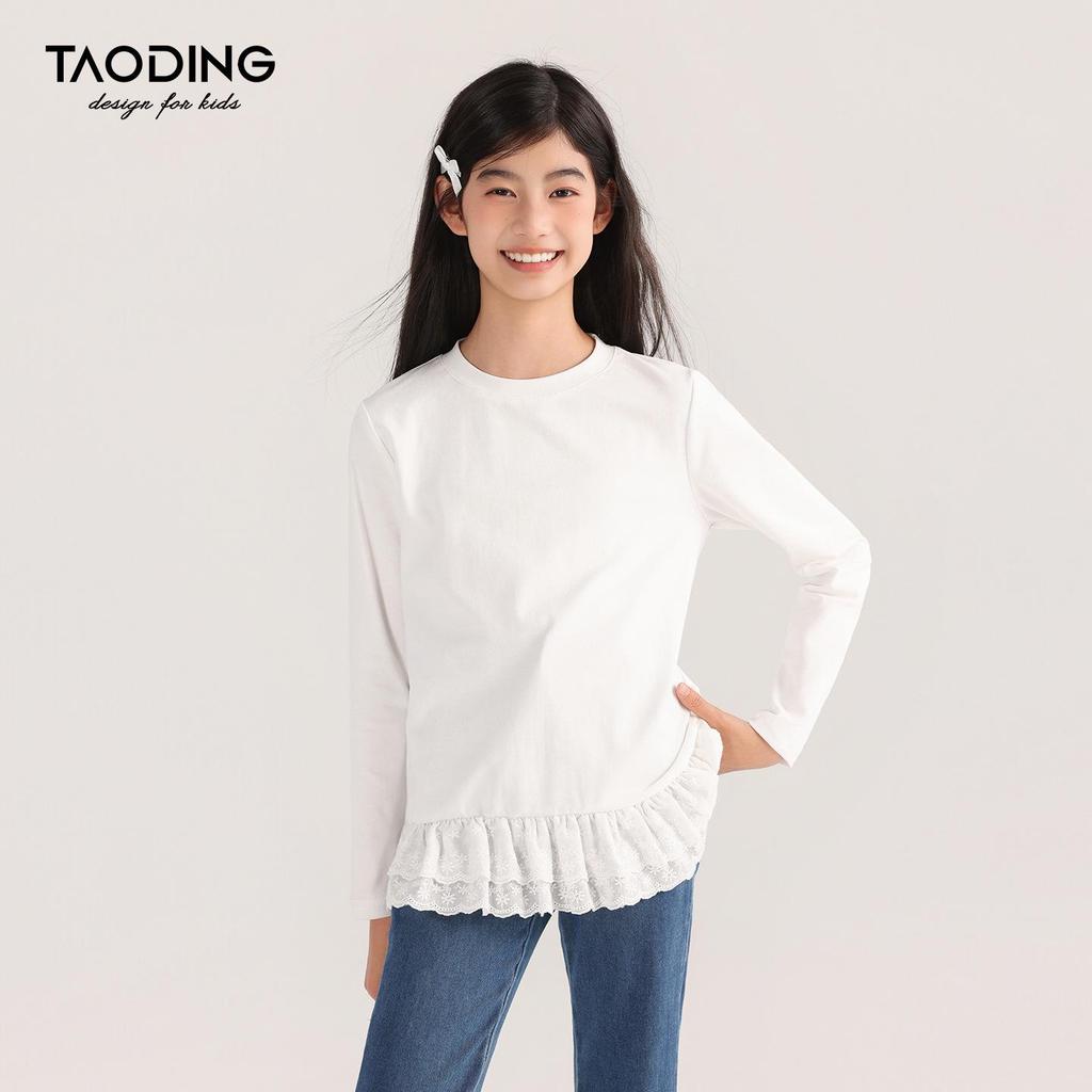Tao Town Mädchen Langarmshirt mit Spitzennähten - Koreanischer Stil Frühling/Herbst Trend