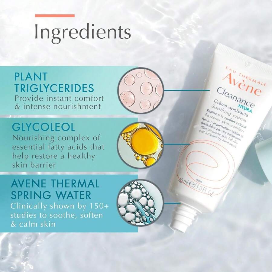 Avene Cleanance HYDRA Soothing Cream, Rich Moisturizer, Adjunctive Care For Drying Acne Treatments