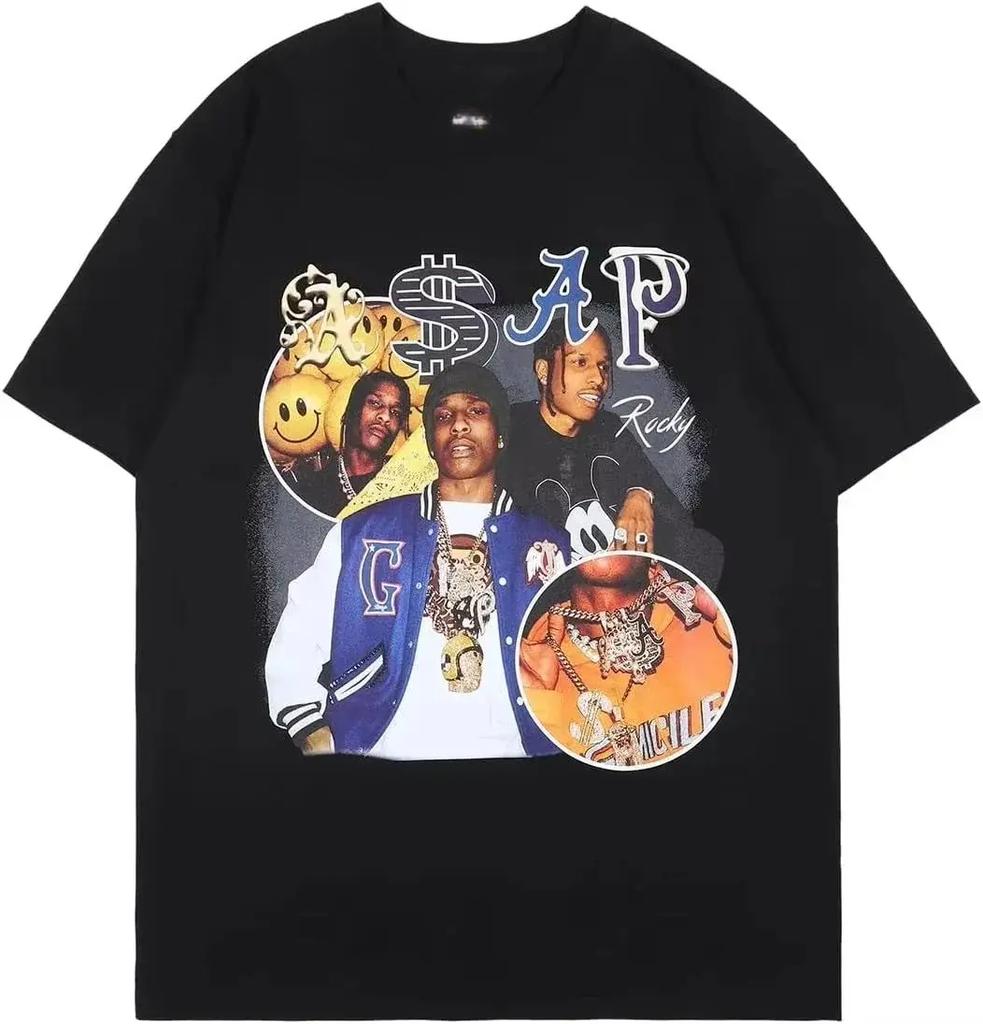 HIP HOP High Street Gothic Tees AAP Portrait Casual Harajuku Tops ASAP ROCKY Shortsleeved Tshirt Unisex