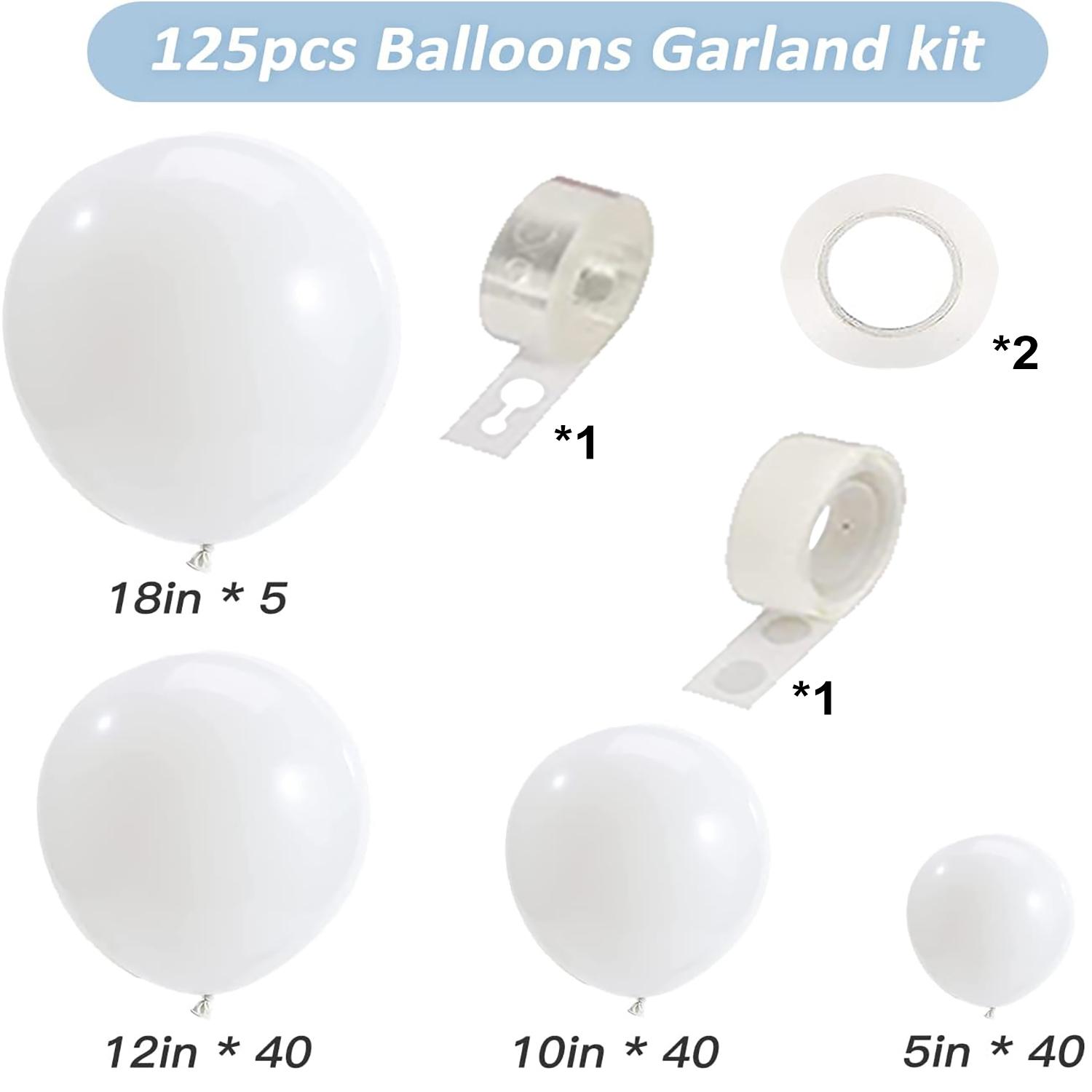 

125pcs multi-color latex balloon set, suitable for birthday, graduation ceremony, wedding, party decoration Other білий