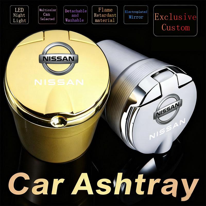 Car Ashtray with Cover LED Light Automotive Ashtray For Nissan Qashqai Sylphy Tiida Altima Teana X-Trail Leaf Juke Accessories