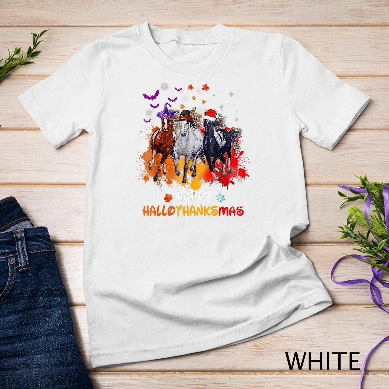 Horse Halloween And Merry Christmas Happy Hallothanksmas T-Shirt Unisex T-shirt S