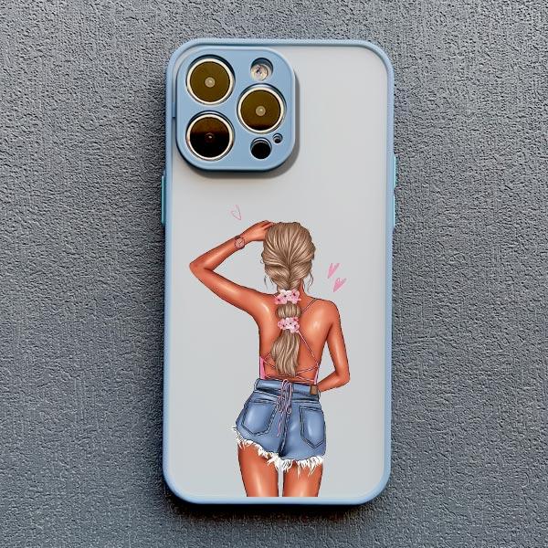 Cute Cartoon Hand Drawn Beautiful Girl Phone Case for Iphone 16 15 14 Pro Max 13 11 12 Mini Pro Max X XR XS 7 8 Plus SE2 Cover