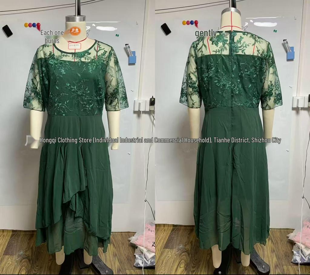 Vestido de Noche de Dama de Honor con Retazos de Gasa y Encaje Calado 2026