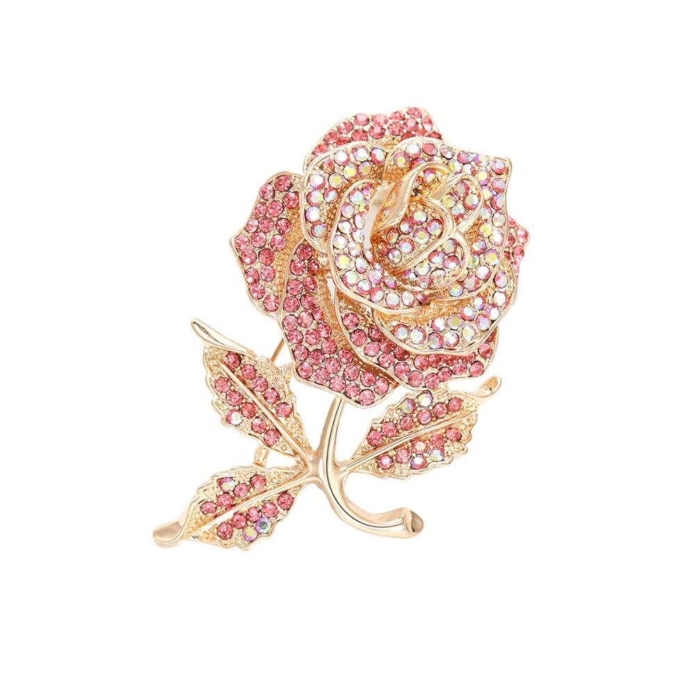 Rhinestone Flowers Pin Sparkling Zinc Zinc Alloy Zircon Badge Elegant Rose Brooch  Office розовый