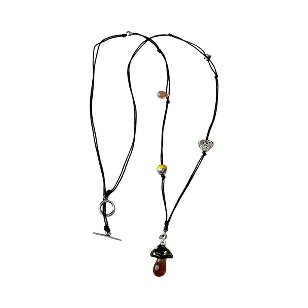 Vibrant Handcrafted Mushroom Pendant Necklace With Adjustable Braided Cord Collarbone Chain For Women Daily Wear