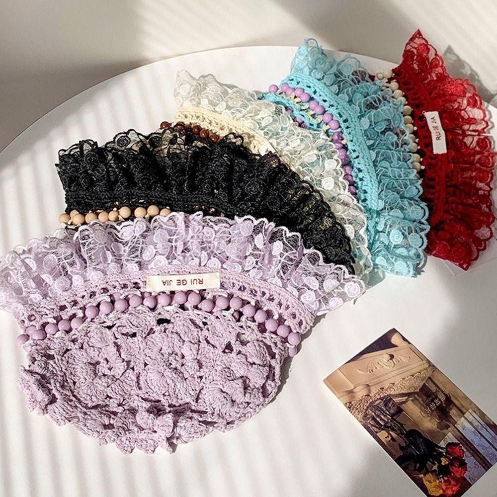 Handmade Crochet Bucket Hat Summer Weave Basin Caps Sweet Beads Knitted Hat  Girls