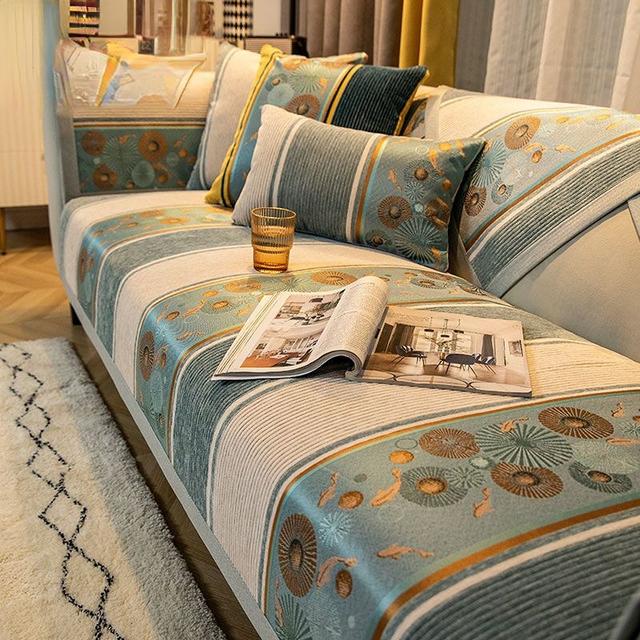 Cuscino per Divano Universale Quattro Stagioni in Ciniglia Antiscivolo Jacquard con Bordo Avvolgente Allargato Decorazione Asciugamano per Divano Soggiorno Copridivano
