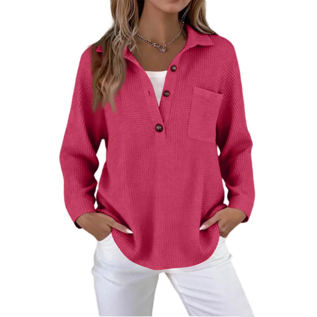 Women's Casual Loose Fashion Solid Color Ribbed Long-Sleeved Pullover Top