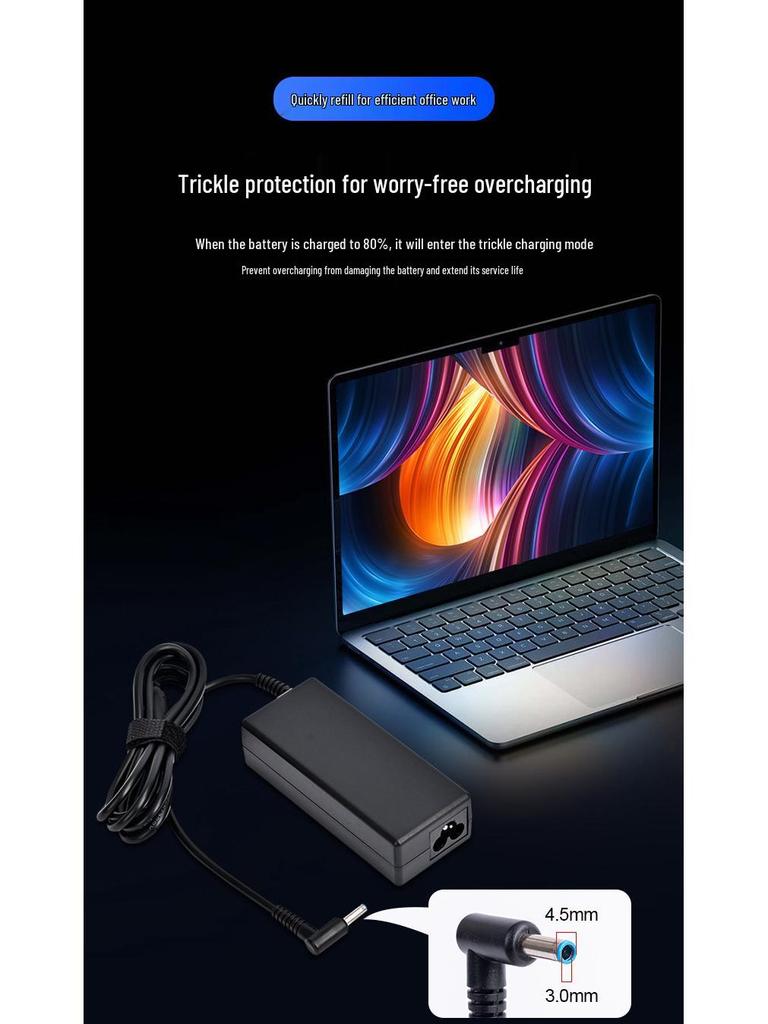 Compatible 65W HP Laptop Power Adapter, 19.5V 3.33A, 4.5*3.0mm Blue Tip, Low Temperature