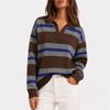 Women's Striped Knit Sweater with Collar for Casual Everyday