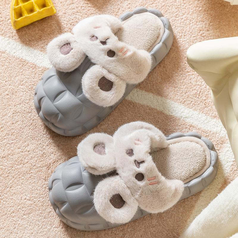Removable cotton slippers women's autumn and winter thick bottom indoor home cute non-slip velvet warm men's cotton mop winter
